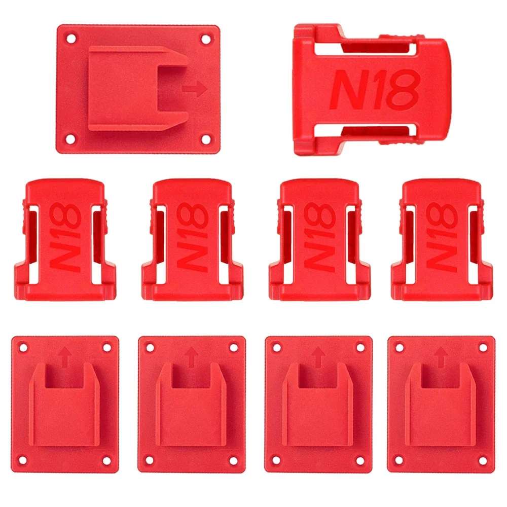 

5PCS Battery Power Tool Mount Holders for Milwaukee 18V Drill Power Tool and Battery Cover Dock Storage Rack Red Black