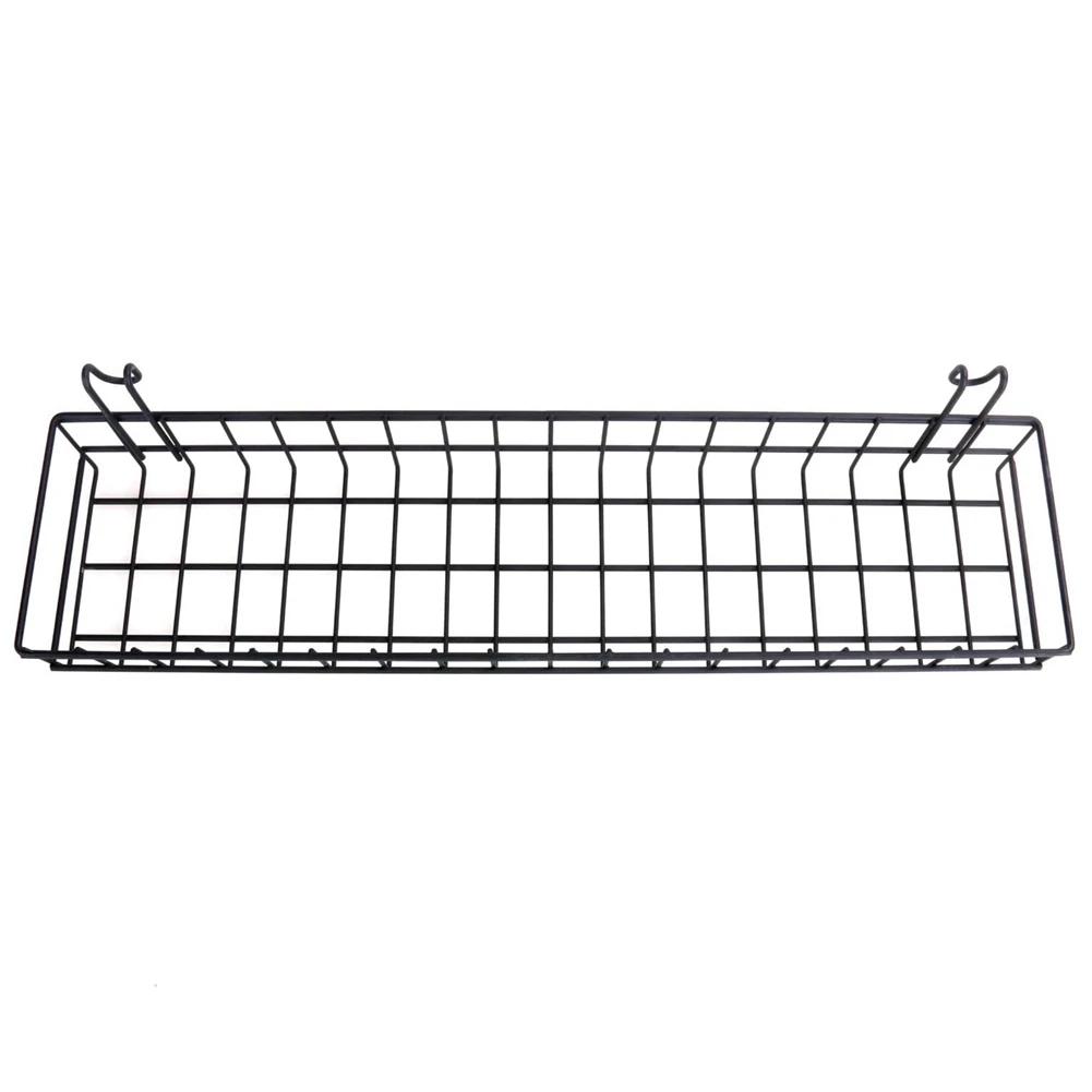 Hanging Basket for Wire Wall Grid Panel Multi-Function Wall Storage and Display Basket 40X10X5CM Black Painted