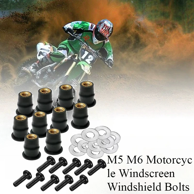 

10/30PCS M5 M6 Motorcycle Windscreen Windshield Bolts Screws Metric Rubber Well Nut Fastener For Honda Suzuki Yamaha Kawasaki