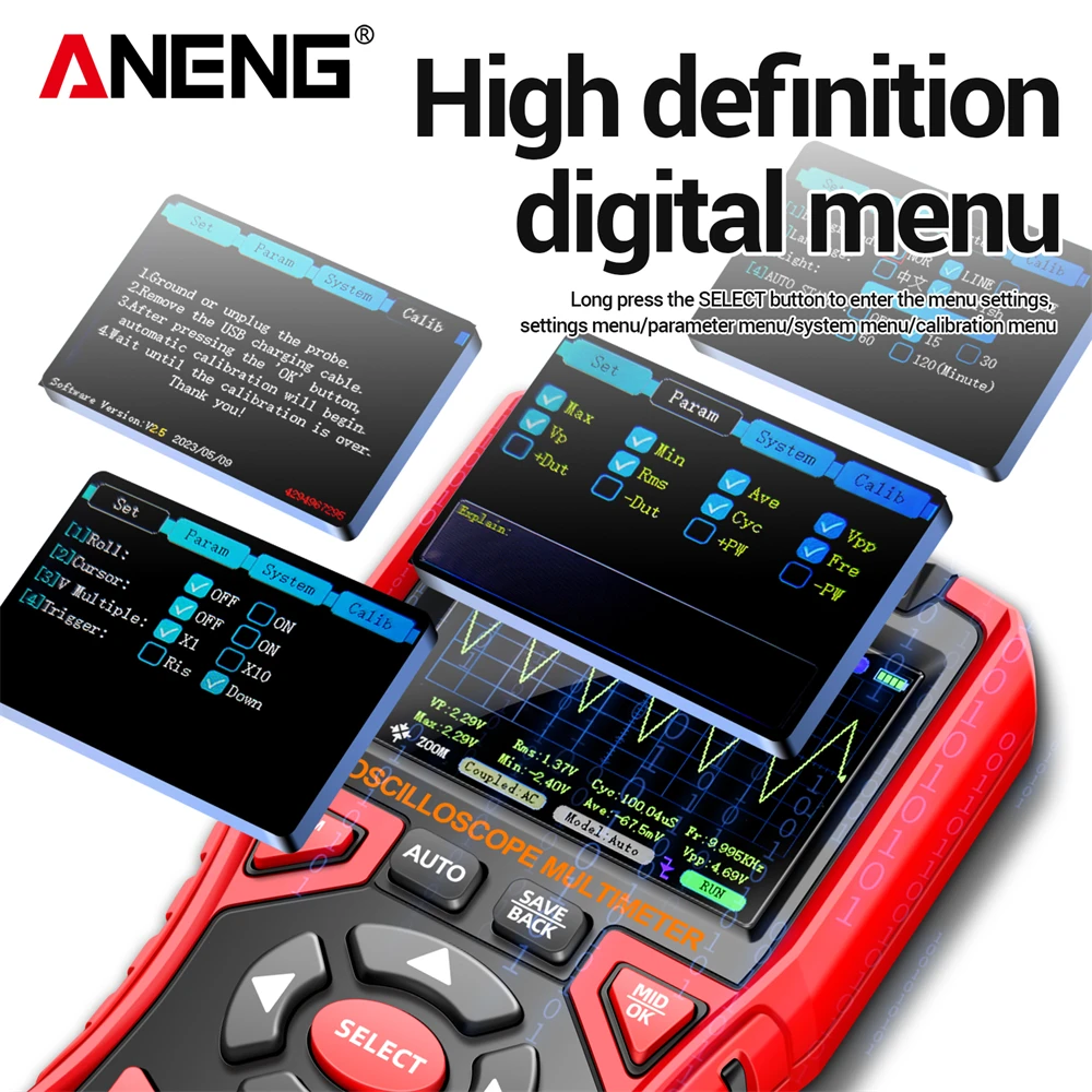 ANENG AOS04 2in1 Digital Oscilloscope Multimeter Handheld Automotive Oscilloscope Single Channel 10Mhz Voltage Waveform storang
