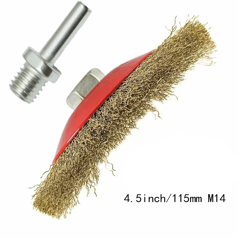Imagem -03 - Escova de Aço de Cobre Metal Rust Remove Ferramentas de Limpeza com Rebarbadora M14 Adaptador de Broca 115 mm