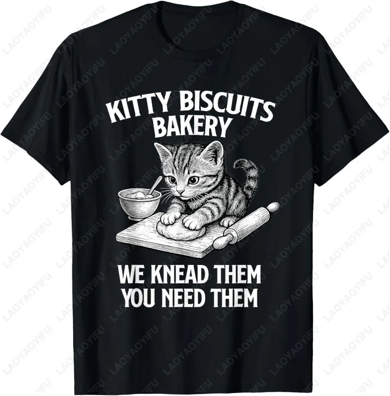 Kitty Biscuits Bakery Cat Lover Owner Unisex Adult Cotton T-Shirt Vintage Classics Meowy O-neck Printed Man Tops Ropa Hombre