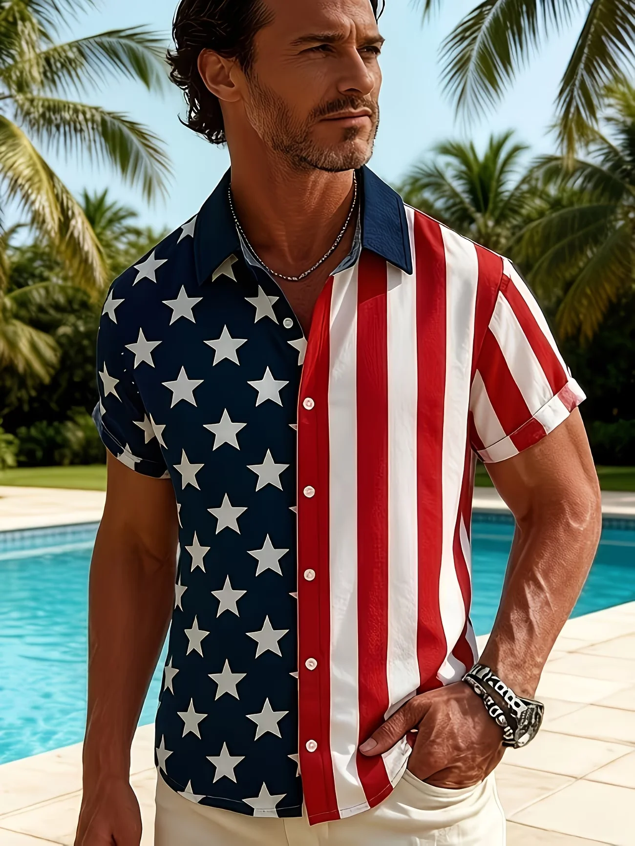 Mens 1776 2026 250 Years Of Freedom US Independence Eagle Print Short Sleeve Button Down Hawaiian Shirt