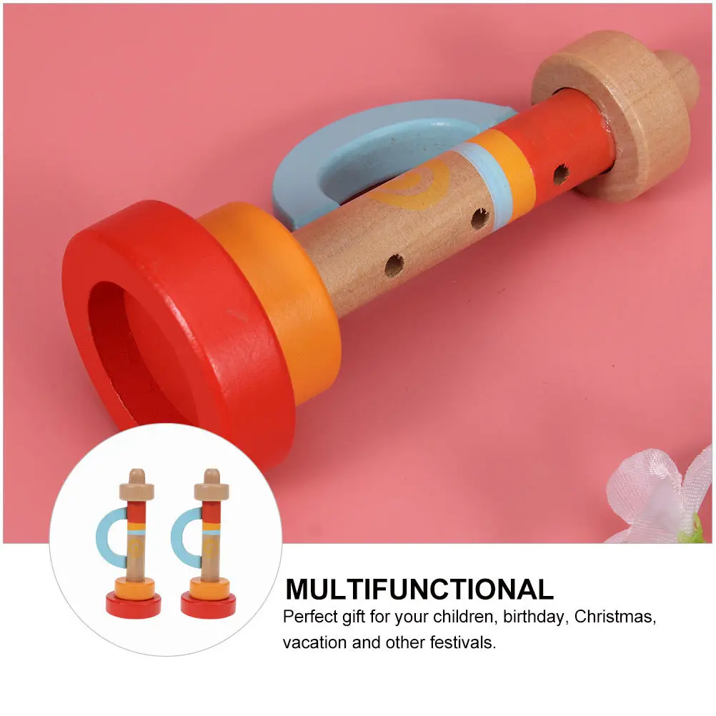 

2Pcs Wooden Horn Cartoon Colorful Music Instruments Kids Early Educational Fun Play Birthday Christmas Gift Children