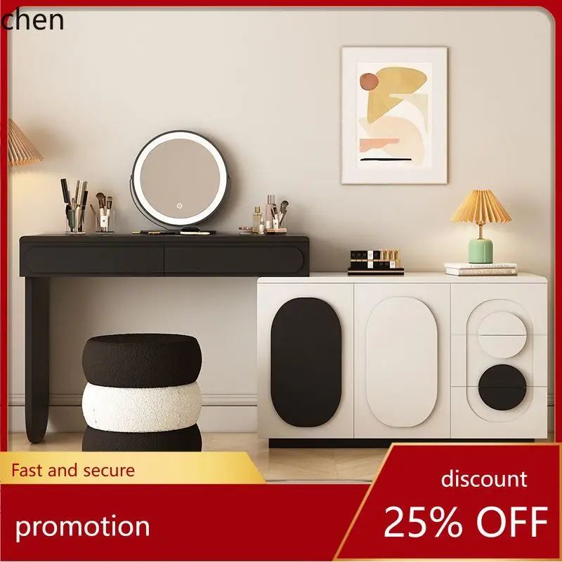 HT Cream Style Dressing Table with Lacquer Finish, Integrated Chest of Drawers, Bedroom Makeup Table,  Storage Chest of Drawers