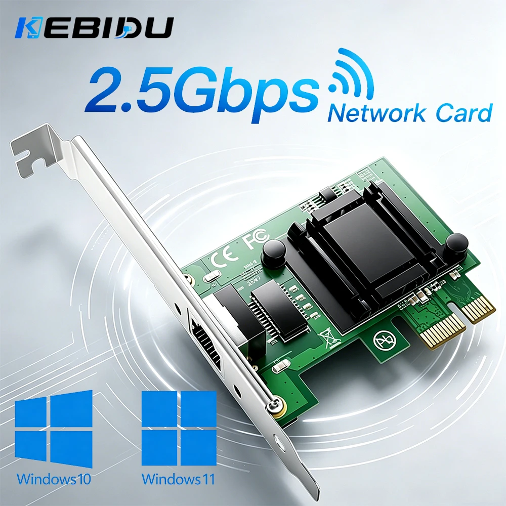 KEBIDU 2.5G PCIe x1 Network Card AN8811PRN RJ45 Ethernet Adapter Support PXE UEFI Boot Low Profile Bracket for Desktop PC Server