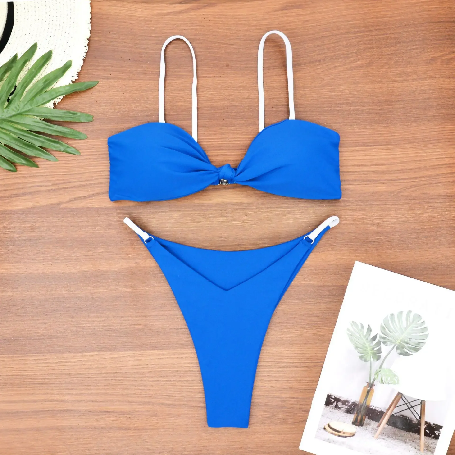 Sexy Bandeau Push Up Bikini traje De baño mujeres Spaghetti Bikinis traje De baño anudado Tanga traje De baño Biquini Maillot De Bain Femme