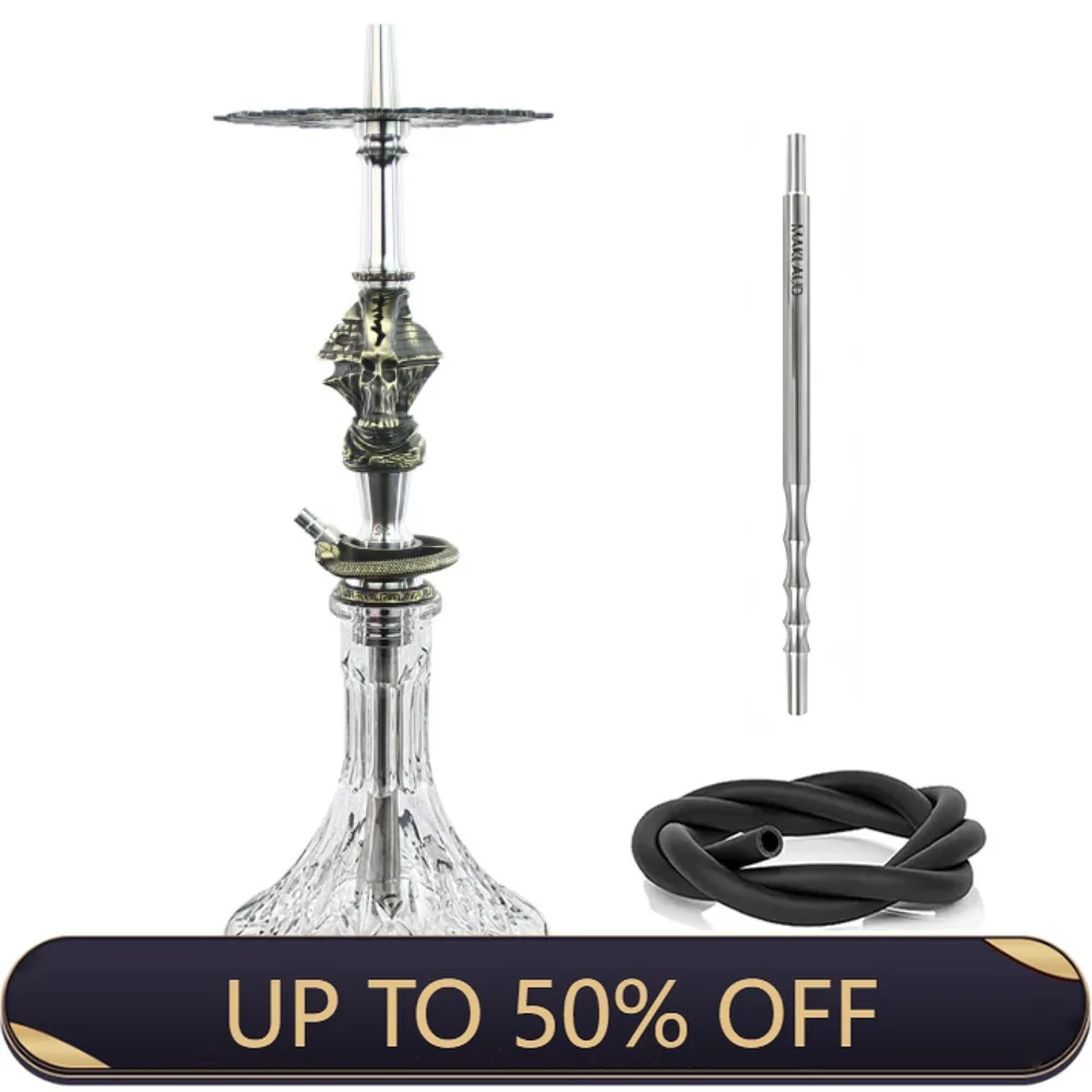 Maklaud Hookah Shisha High Quality Stainless Steel Large Hookah with Glass Bottle Single Hose