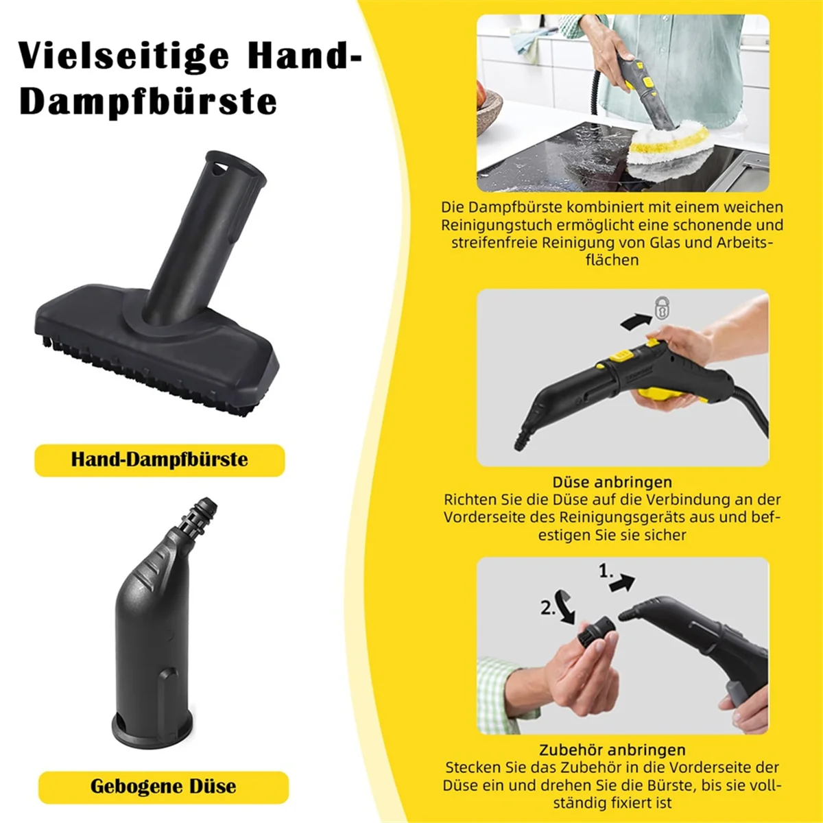 A66T 10-Piece Accessory Set for Karcher Steam Cleaners SC1, SC2, SC3, SC4, SC5 - Includes Nozzles, Brushes, and Cloths