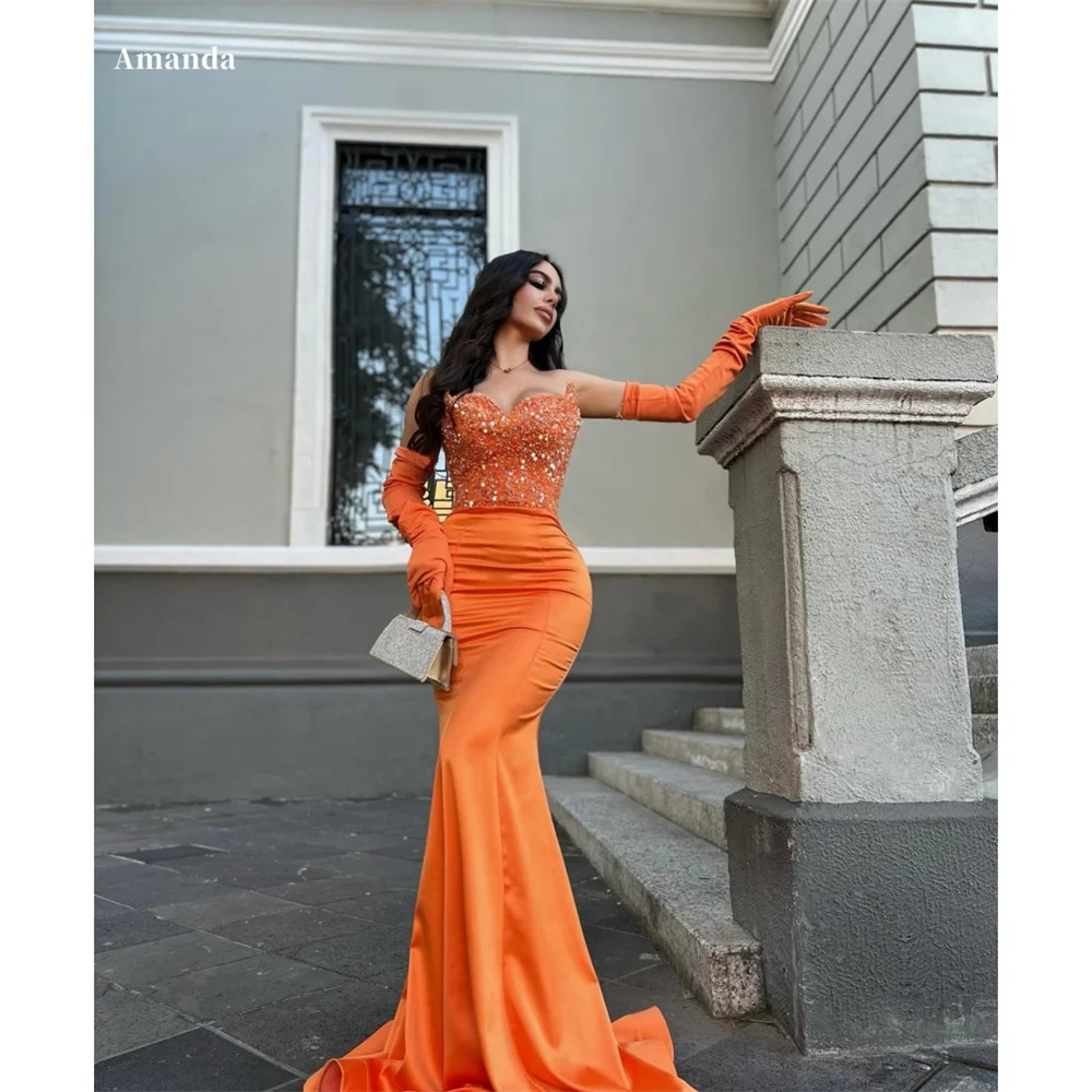 

Amanda Customized Satin Strapless robes de soirée V Neck Mermaid Evening Dresses Floor-Length Valentines Day Wedding Dress