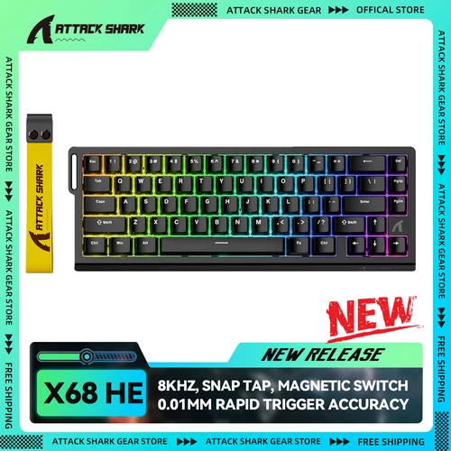 ATTACK SHARK X68 HE Teclado de disparo rápido de 8000 Hz, precisión RT de 0,01 mm, RGB, interruptor magnético, actuación ajustable, grifo a presión