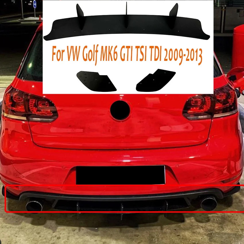 

For VW Golf MK6 GTI 2009-2013 Rear Bumper Lip Diffuser Spoiler Splitter 4Fin Rear Diffuser Spoiler Car Accessoire Tuning