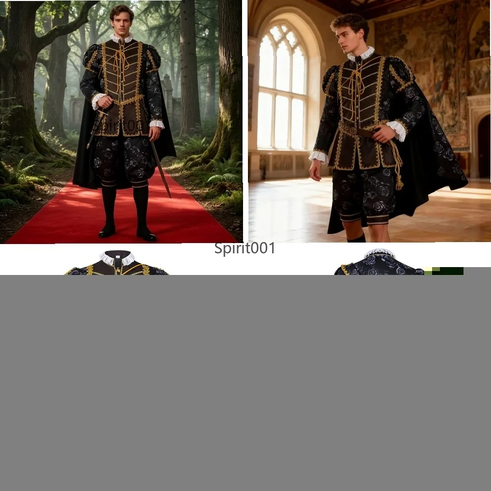 

Костюм для косплея в средневековом стиле Тюдора для мужчин: костюм элизабетанского дворянина эпохи Возрождения с накидкой и шляпой