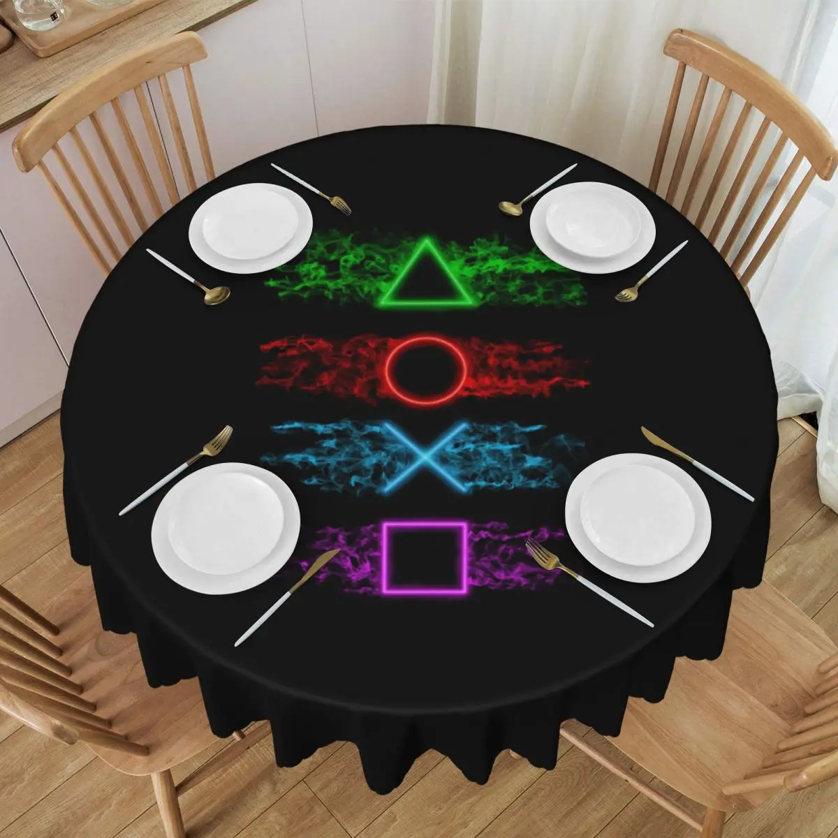 Custom Playstations Buttons Tablecloth Round Oilproof Game Gamer Gift Table Cloth Cover for Dining Room 60 inch