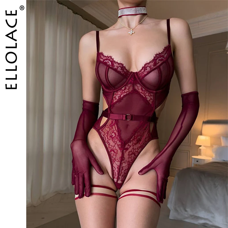 Ellolace Tempted Lingerie for Woman Elegant Lace Bodysuit with Gloves Sexy Intimate Party Costume Hot Girl's Fashion Outfit image 2