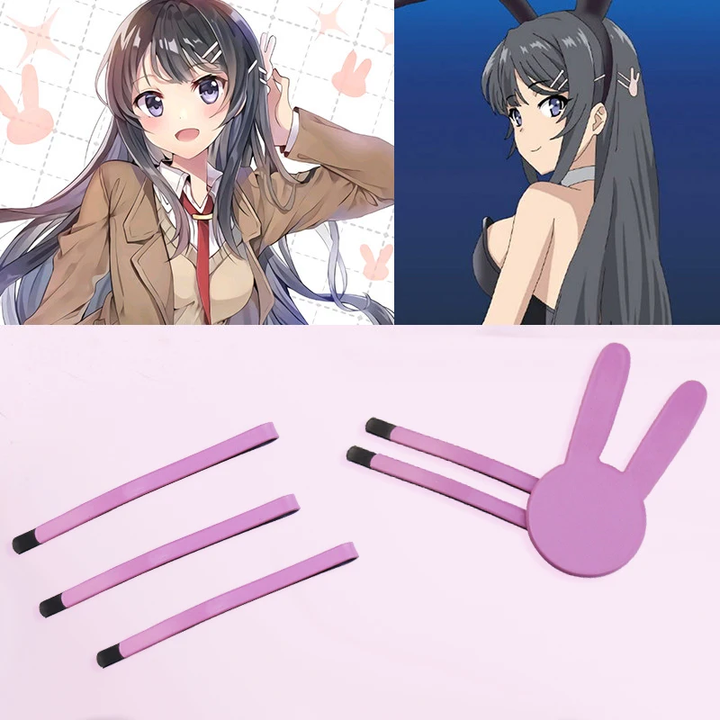 Pinza para el pelo de la serie Sakurajima Mai de Anime Seishun Buta Yarou, horquilla Kawaii de conejo para niñas, accesorios para la cabeza rosas ﻿