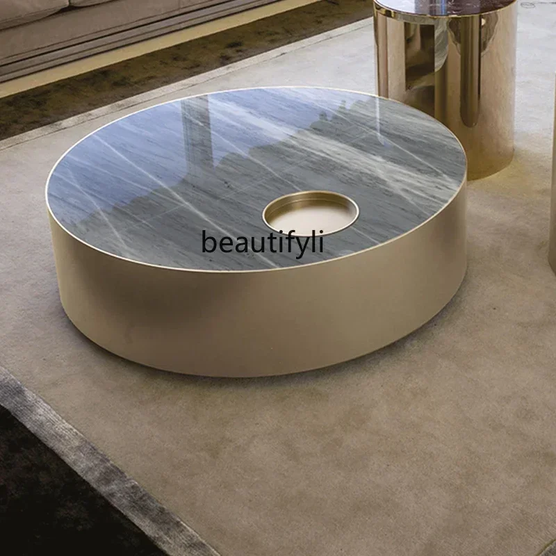 

zqModern Simple Coffee Table Marble Light Luxury Metal Personality