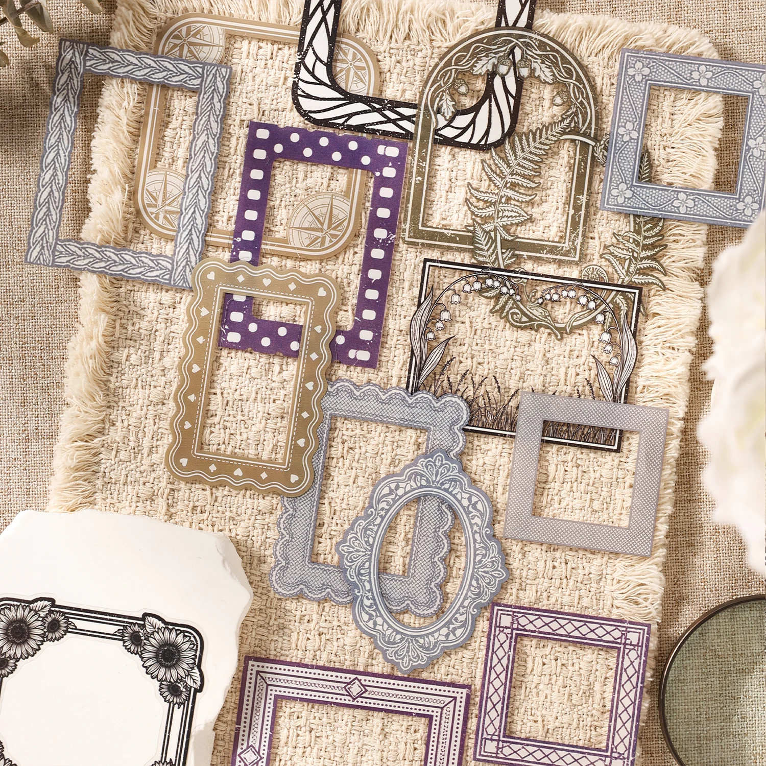 4Pcs Hollow‑Out Vintage Frame PET Sticker Pack, Retro Border Stickers for Junk Journal DIY Decor