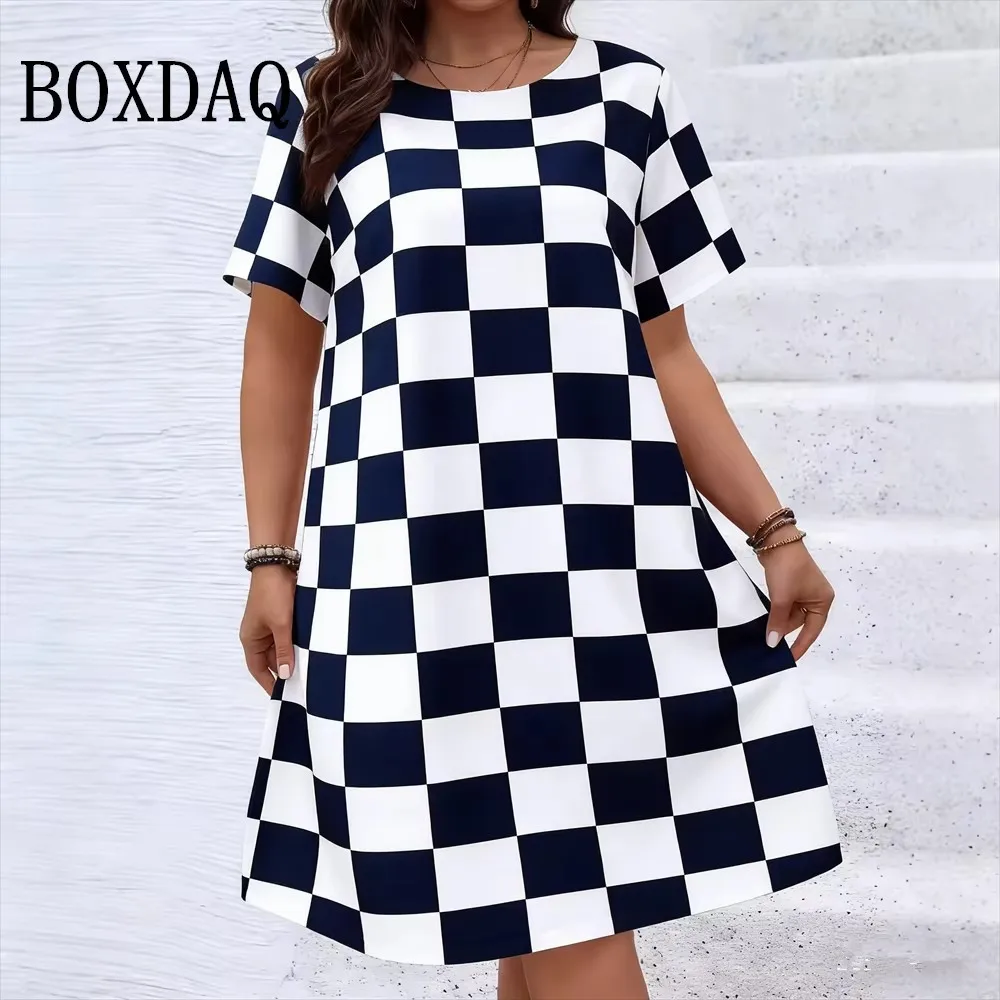 short loose dress styles for ladies Elegant Fashion Polka Dot Striped Print Women'S Dresses Summer Plus Size Sleeve Casual O-Neck Woman's Clothing loose dress styles 2024