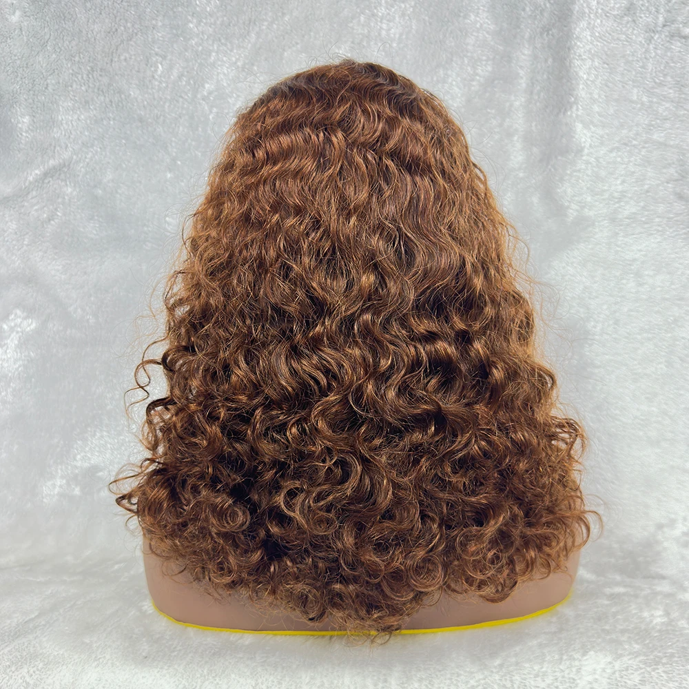 Perruque Full Lace Front Wig naturelle indienne, cheveux bouclés, Deep Wave, rouge bordeaux 99J, 13x4, HD Pixie