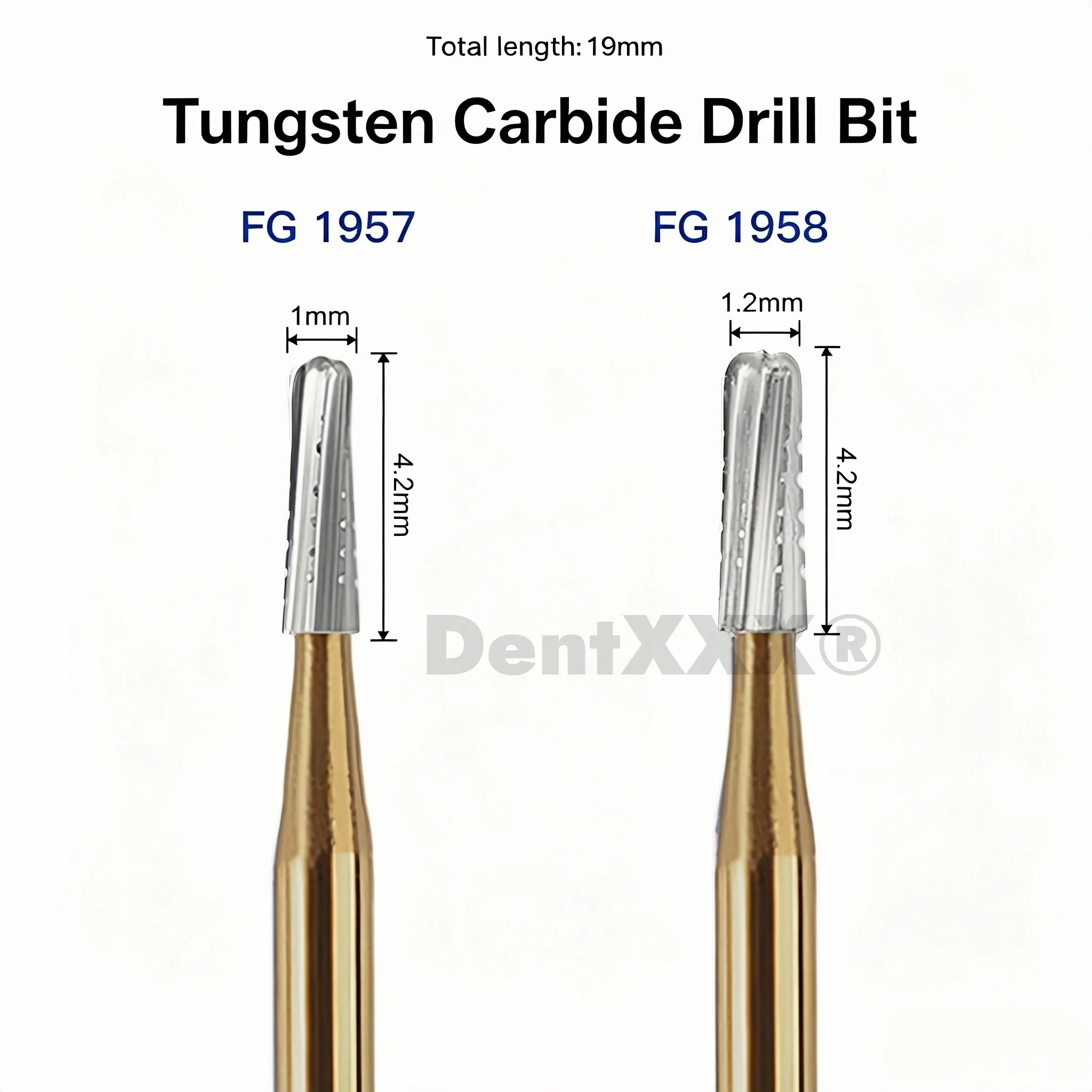10Pcs/Box Tungsten Carbide Burs, FG 1.6mm Shank, FG1957/FG1958 High Speed Tungsten Steel Crown Metal Cutting Burs Lab Tools