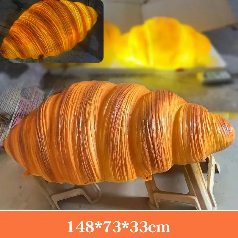 luminous croissant sculpture simulation bread, model signboard door croissant decoration bakery three-dimensional light box