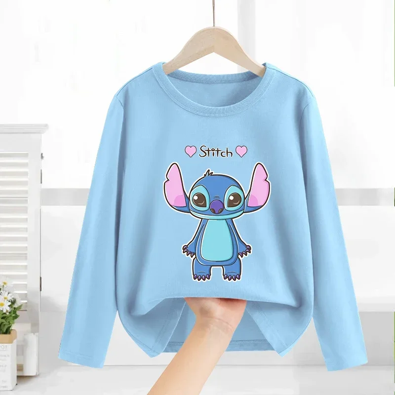 Blue Alien Dog Children Long T-shirt Girl Boy Long-sleeved Tops Clothing Kids Bottoming Shirt Cartoon Crewneck Blouse Gift