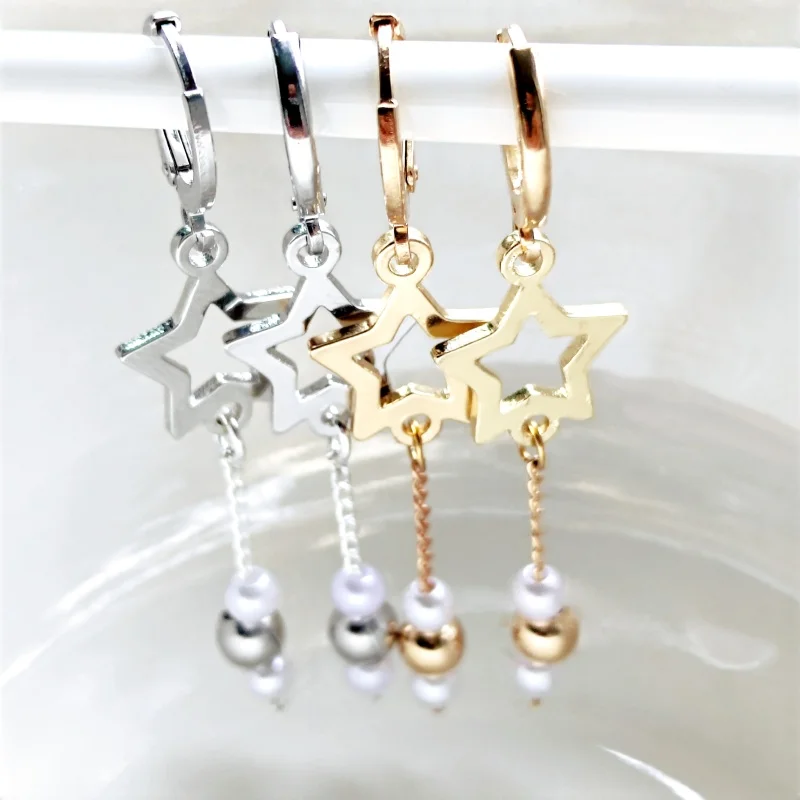 Stylish and Elegant Copper Micro-set Fringe Star Earrings for Women