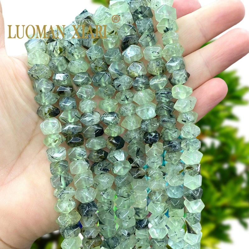 Natural Stone Rough Ore Green Prehnite Rondelle Irregular Loose Spacer Beads for Jewelry Making DIY Bracelets Charms Accessories