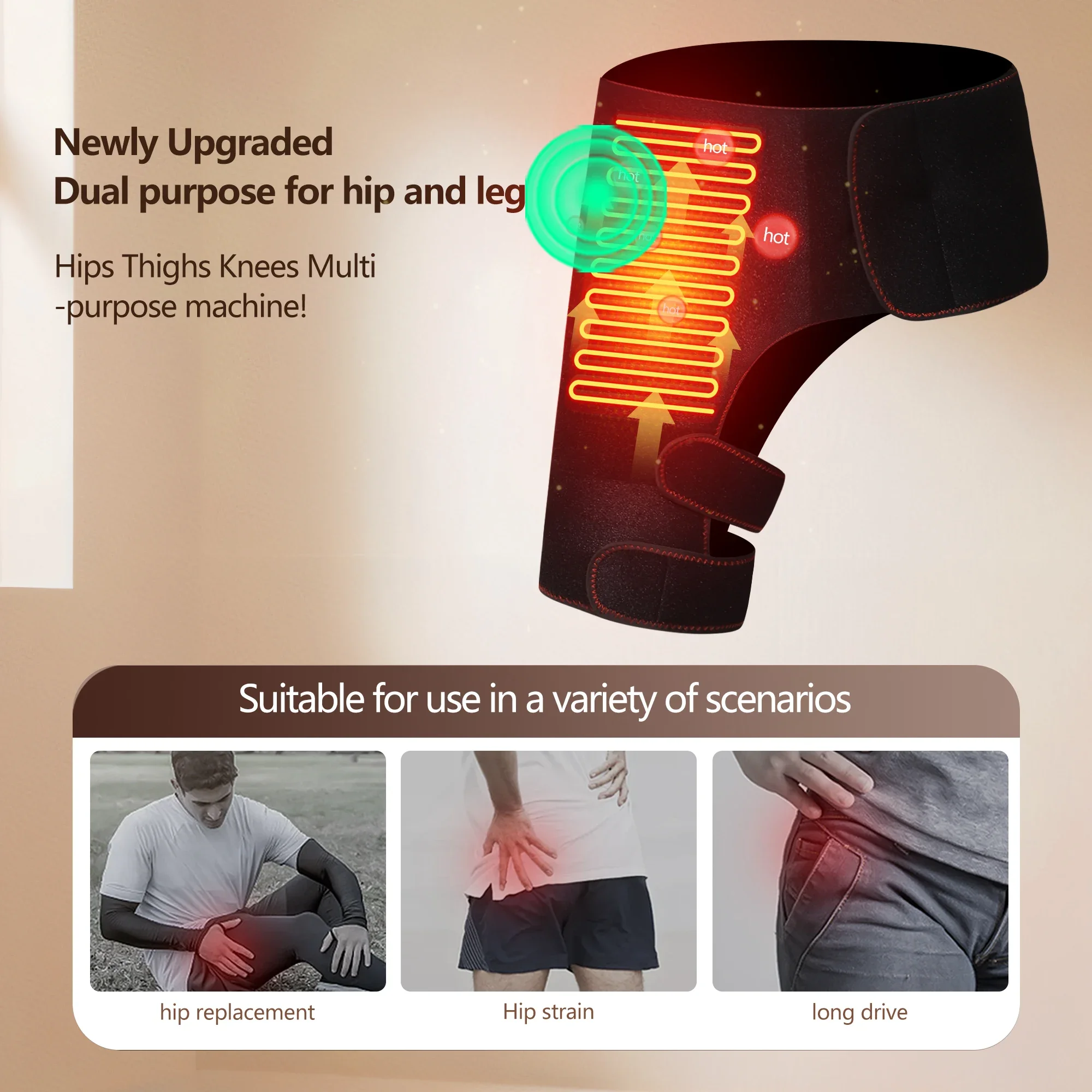Electric Heated Hip Massager Belt 3 Gear Vibration Massage Hot Compress Relieves Relief Pain Muscle Relax Sports Recovery