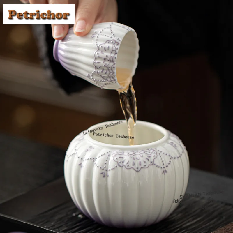 Hand-painted Purple Curtain Bead Jianshui Luxury Tea Wash Tea Garbage Can Household Chaxi Supplies Decoration Accessories Gift