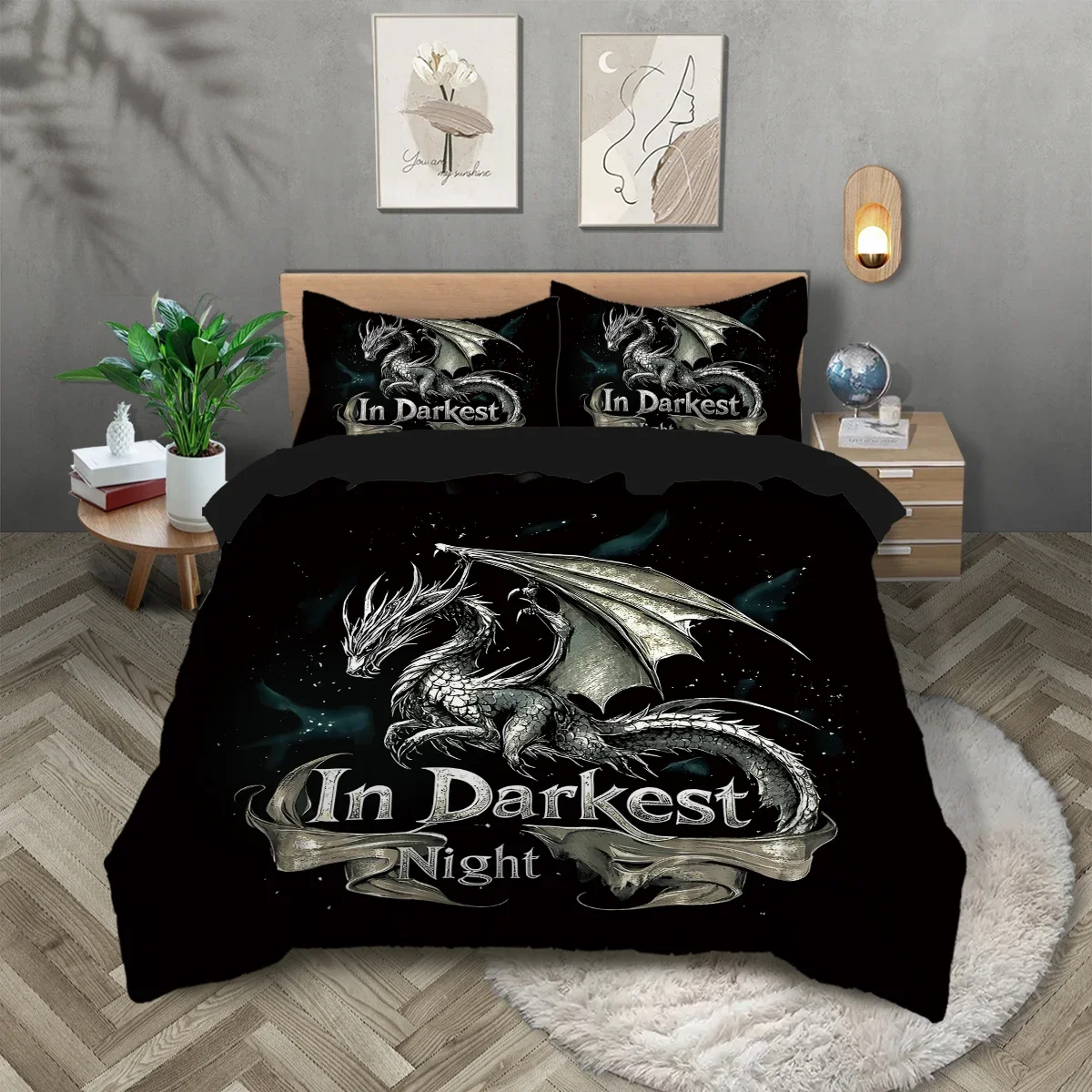

3pcs Dragon pattern printed bedding set, 1 quilt cover+2 pillowcases, suitable for teenagers and adults bedroom, birthday gift