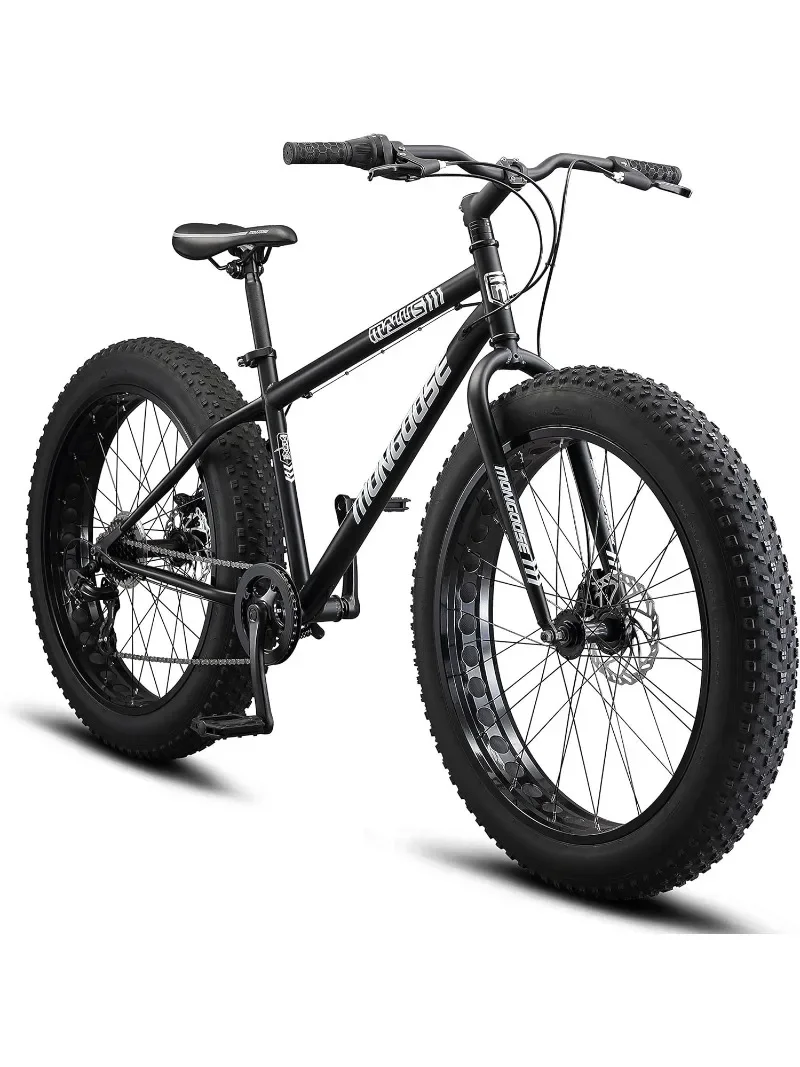 

Malus Mens and Women Fat Tire Mountain Bike, 26-Inch Bicycle Wheels, 4-Inch Wide Knobby Tires, Steel Frame, 7 Speed