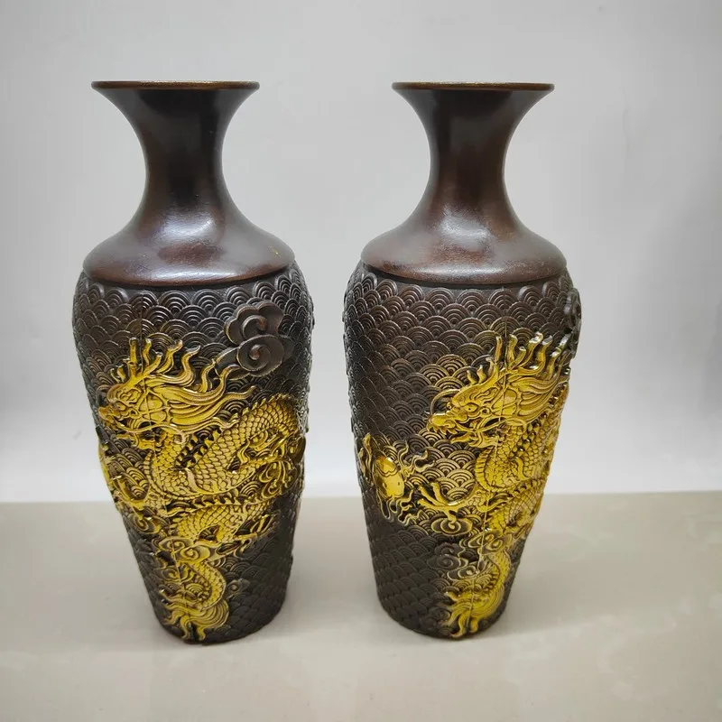 Antique Brass and Gilt Vase Decorations Vintage Copper Fish Leaping over the Dragon Gate Pair of Decorative Vases