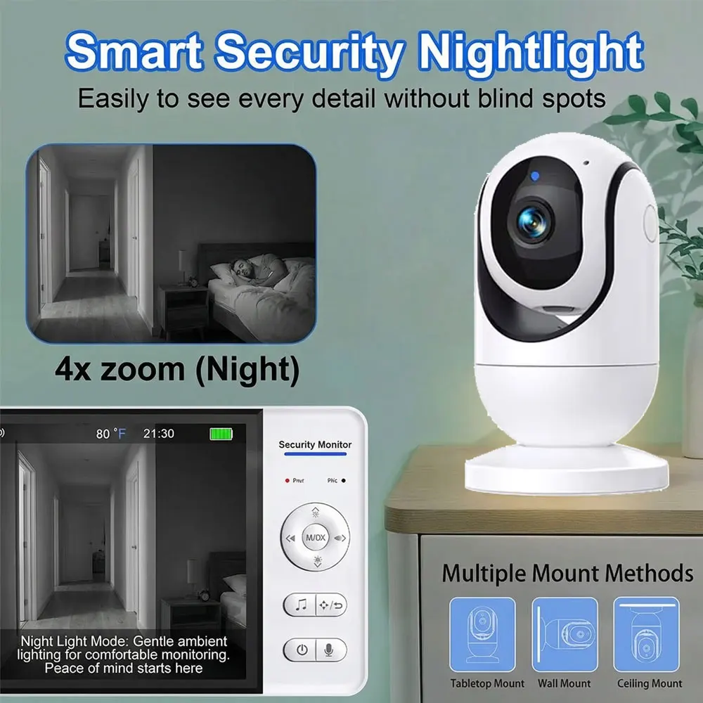 7-Inch Screen Baby Monitor With Camera And Audio No WiFi Night Vision 2-Way Talk 4X Zoom Temperature Monitoring 5000mAh Battery
