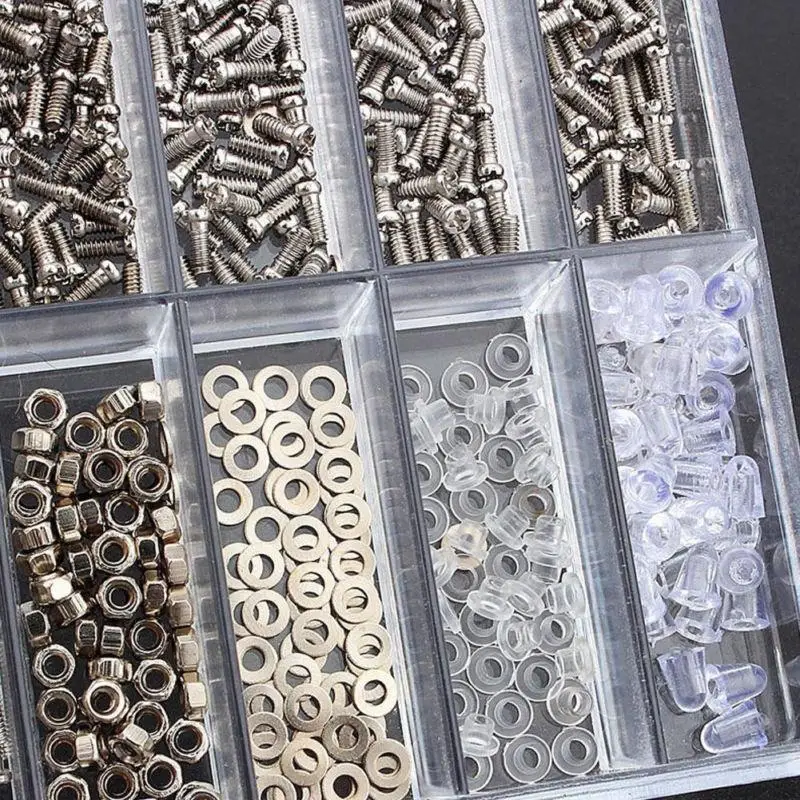 **1 Box 18-in-1 Glasses Repair Screw Kit | Precision Nose Pads, Spacer Caps Frameless Screws For Eyeglass Adjustments & Maint