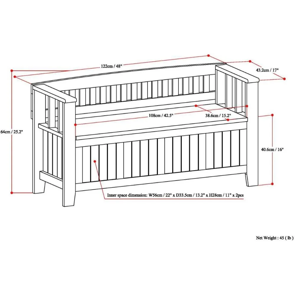 Bench in Brunette Brown, WOOD 48 Inch Wide Transitional Entryway Storage, for The Living Room, Entryway and Family Room, Bench