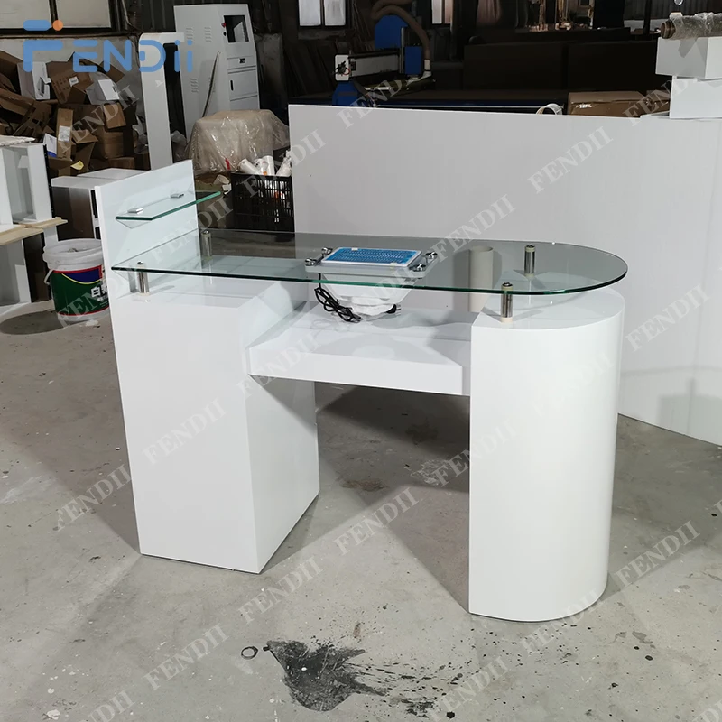 Маникюрный стол со стеклянной столешницей Деревянный современный стол для ногтей с пылесборником