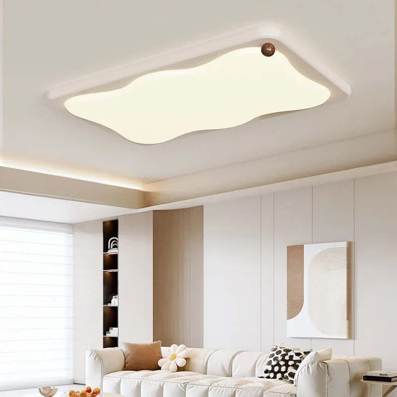 Modern Creamy Eye Protection Walnut Wood Grain LED Home Ceiling Lights Forged Lustre Lamps for Living Room Decoration Chandelier