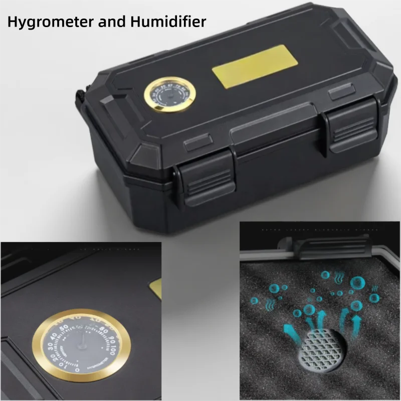 Humidificador de cigarros portátil impermeable para 10 cigarros, estuche de viaje con higrómetro y humidificador |   Sello hermético, diseño de doble capa