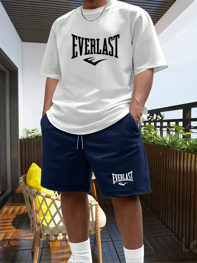 

Men's Summer Beach Sports Suit Casual Outdoor Basketball Sports Comfortable Two-Piece Set with Fashion Loose T-Shirt And Shorts