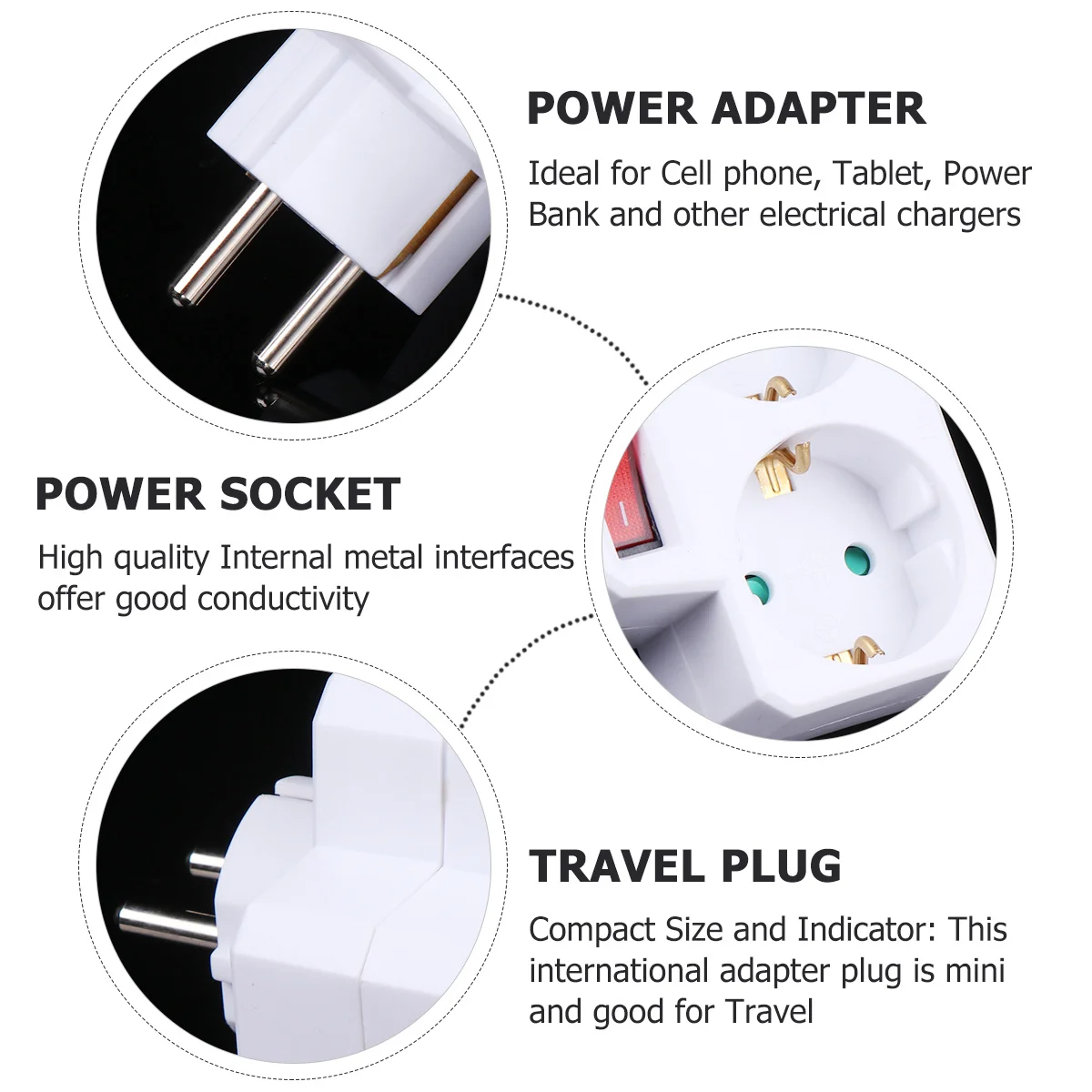 

1 to 2 Ways European Conversion Plug 16A 250V 2 Pin Power Adapter Socket on Off Travel Home Office Use Compact Design for Cell