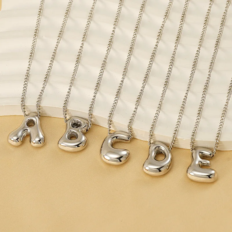 18k Gold Bubble Letter Pendant Stainless Steel 26 A-Z Initials Necklace For Women Name Accessories  Gift
