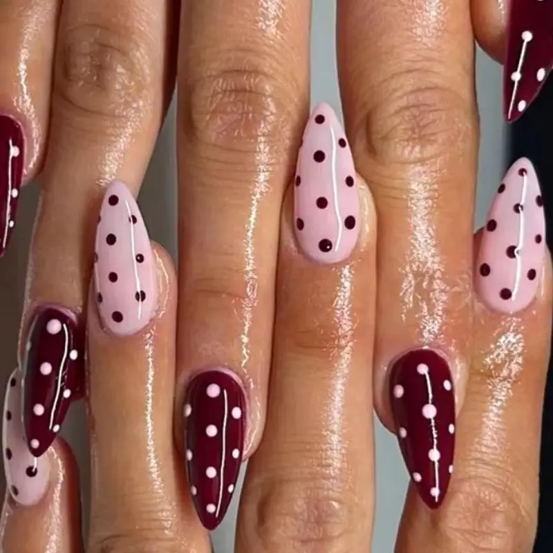 

Charming Polka Dot Almond Fake Nail Art Leopard Print Pearlescent False Nail French Press on Nails Tip Accessories Manicure Tool