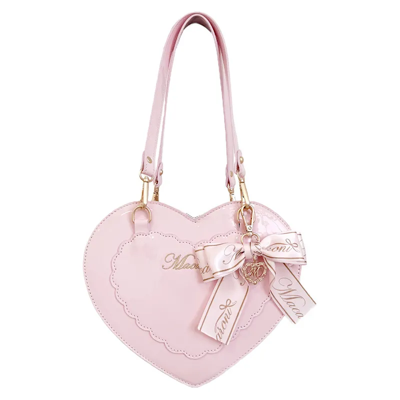 Japanese Original Sweet Cute Heart-shaped Lo One Shoulder Crossbody Bag Soft Cute Girl Elegant Cal System Lolita Bow Women's Bag