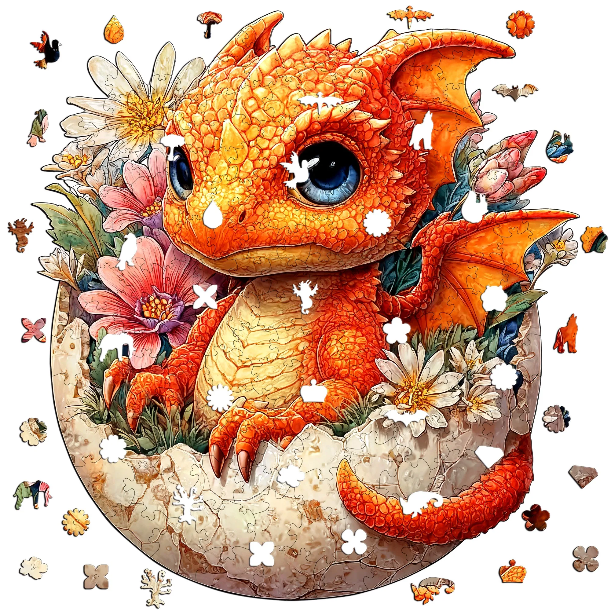 Dragon Inside the Eggshell Theme Wooden Jigsaw Puzzle Wooden Decor Painting Christmas and Halloween Gift Toy for Teen and Kid