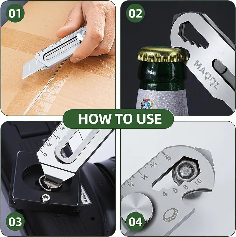 Multifunctional Utility Knife 6 in 1 Stainless Steel Stationery All Purpose Cutter Bottle Tin Opener Screw Ruler