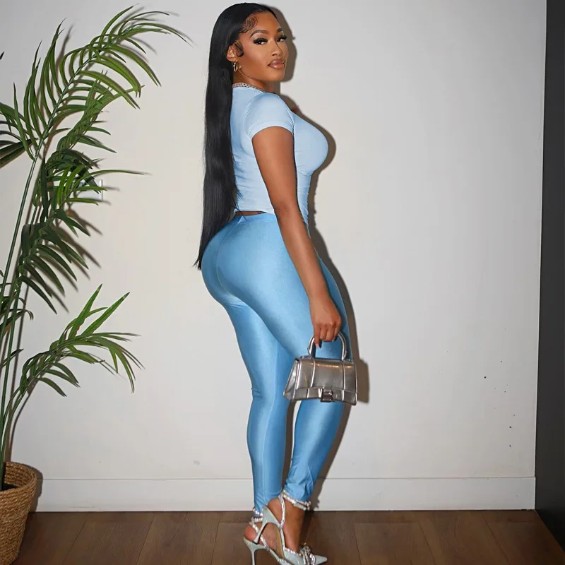 

Женский комплект повседневной одежды, футболка с круглым вырезом и коротким рукавом, тонкие узкие брюки, однотонные брюки, весенне-осенняя женская одежда, уличная одежда