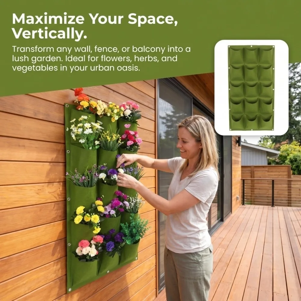 Durable 18/15 Pockets Plant Grow Bag Felt Breathable Grow Bag Degradable Space Saving Wall Hanging Plant Bag Wall Planting
