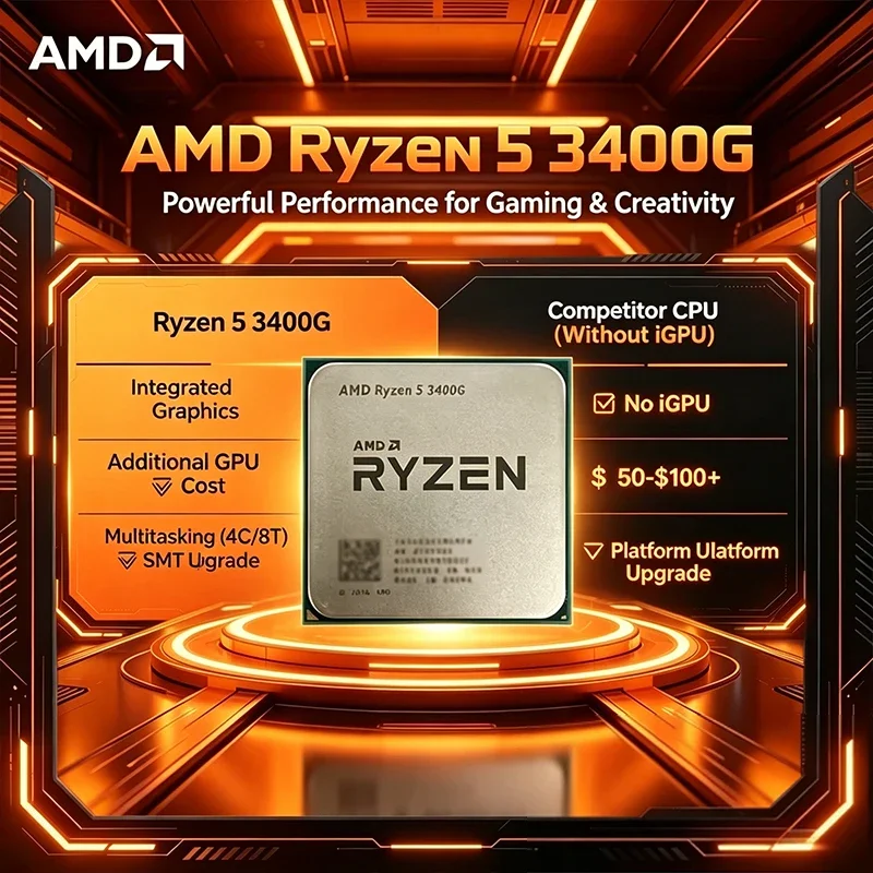 

AMD Ryzen 5 3400G R5 3400G 3.7GHz Quad-Core Eight-Thread 65W CPU Processor YD3400C5M4MFH Socket AM4 Loose Pieces